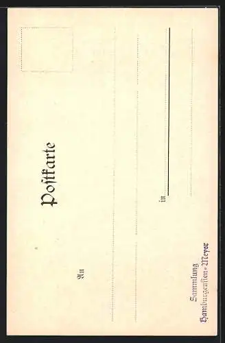 Lithographie Alt-Hamburg, Blick in ein enges Fleet