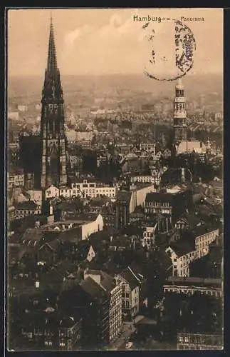 AK Hamburg, Panoramablick mit der Kirche