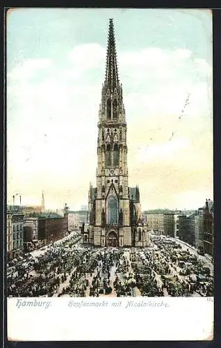 AK Hamburg, Hopfenmarkt mit Nicolaikirche