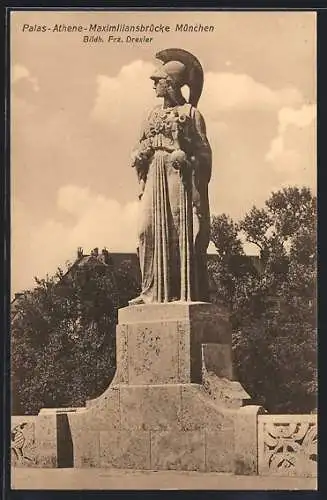 AK München, Palas-Athene-Statue, Maximiliansbrücke