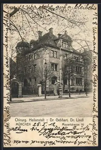 AK München, Chirurg. Heilanstalt Dr. Gebhart und Dr. Lindl, Mozartstrasse 16