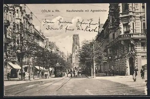 AK Köln-Neustadt, Neusserstrasse mit Agneskirche, Strassenbahn