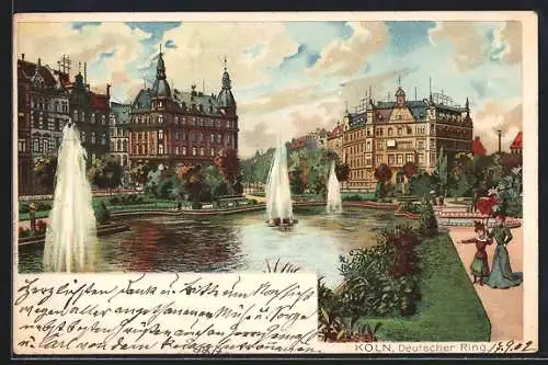 Lithographie Köln-Neustadt, Flaneure am Deutschen Ring