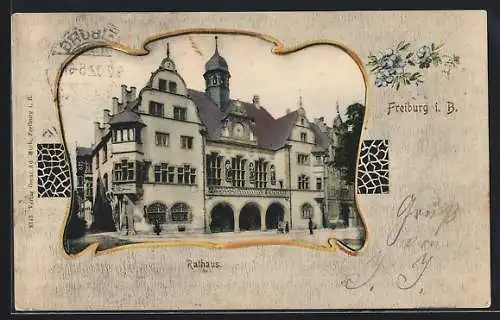 AK Freiburg i. B., Das Rathaus im Passepartout