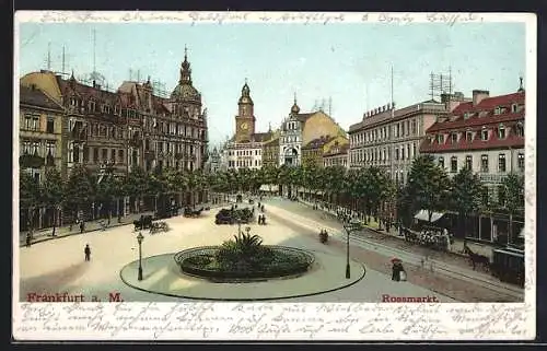 AK Frankfurt a. M., Blick auf den Rossmarkt mit Rondell, Hotel