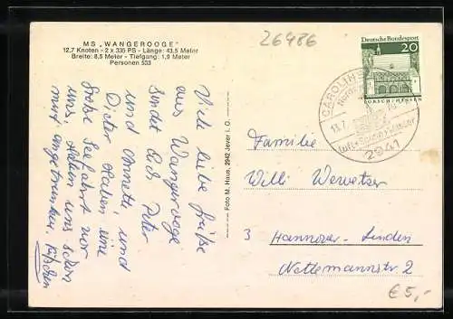 AK MS Wangerooge in Fahrt