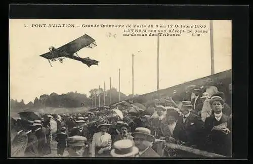 AK Paris, Grande Quinzaine 1909, Latham sur son Aéroplane, Flugzeug