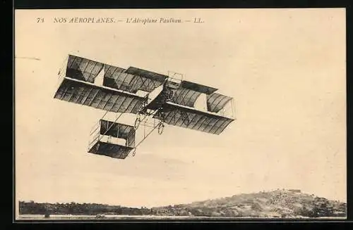 AK Nos Aéroplanes, L`Aéroplane Paulhan, Flugzeug in der Luft