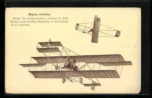 AK Doppeldecker-Flugzeug, Biplan Curtiss, in der Luft