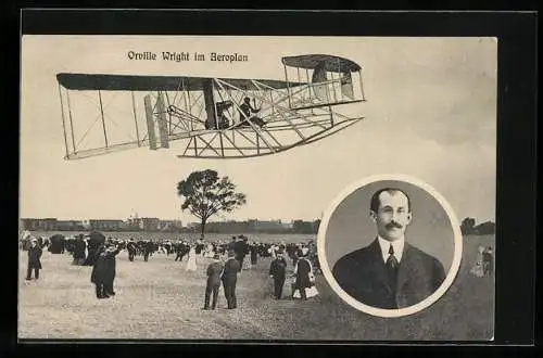 AK Orville Wright im Aeroplan, Flugzeug