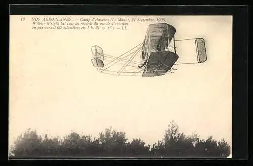 AK Wilbur Wright bat tous les records du monde d`aviation en parcourant 90 kilomètres en 1 h 31 m. 25 s