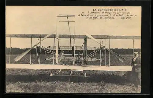 AK La Conquete de L`Air, L`Aeroplane de Wrigt vu par l`arrière et laissant voir le gouvernail, Flugzeug