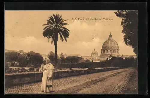 AK Papst Pius X. im Garten des Vatikan