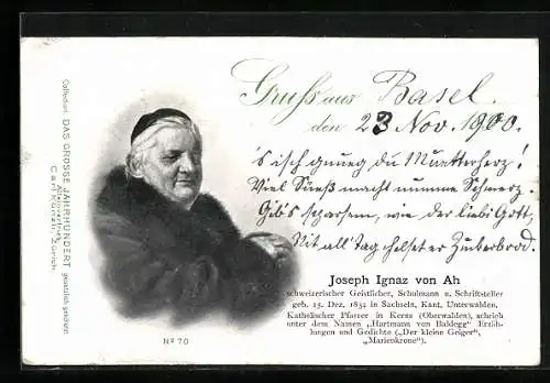 AK Joseph Ignaz von Ah, Geb. 1834, Schweizer Geistlicher