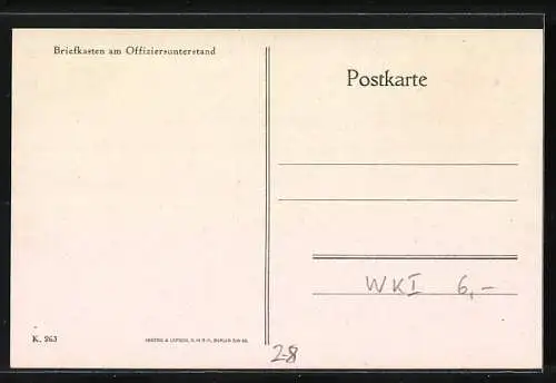 AK Feldpost-Briefkasten am Offiziersunterstand