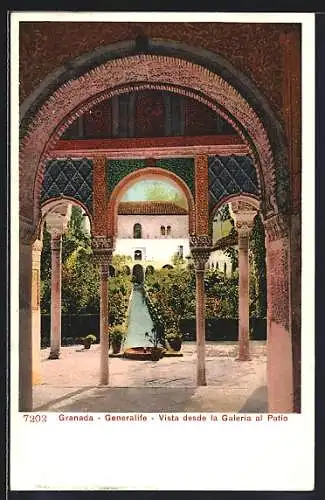 AK Granada, Generalife, Vista desde la Galeria al Patio