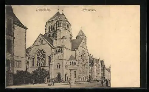 AK Düsseldorf, Synagoge, Litfasssäule