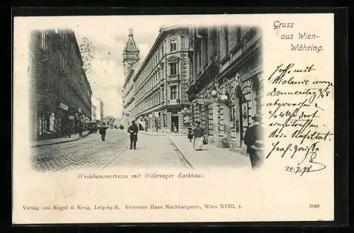 AK Wien, Währing, Weinhauserstrasse mit Währinger Rathhaus