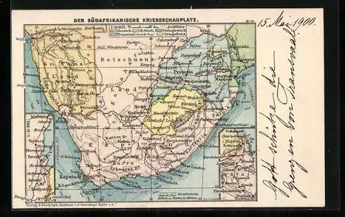 AK Südafrika, Landkarte mit den Schauplätzen des Burenkriegs