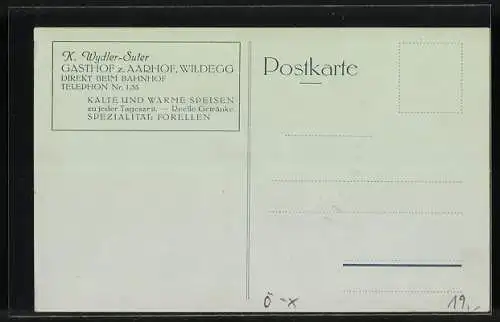 AK Möriken-Wildegg, Gasthof zum Aarhof v. K. Wydler-Suter