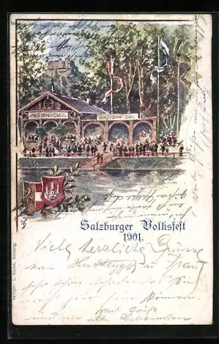 Lithographie Salzburg, Salzburger Volksfest 1901, Wappen