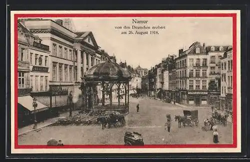 AK Namur, Café de la Garde Civique am Platz, Deutsches Passepartout