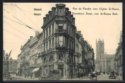 AK Gand, Rue de Flandre, vers l`Eglise St-Bavon