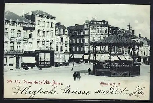 Mondschein-AK Charleroi, Place de a Ville-Basse