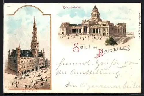 Künstler-AK Brüssel / Bruxelles, Palais de Justice, Hôtel de Ville