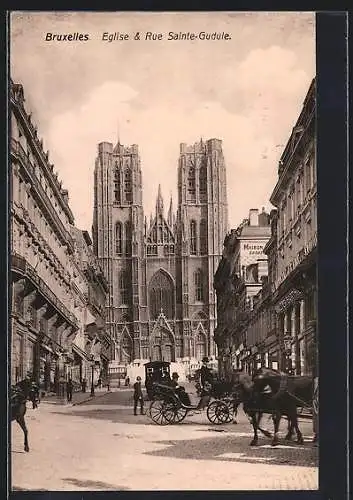 AK Bruxelles, Eglise & Rue Sainte-Gudule