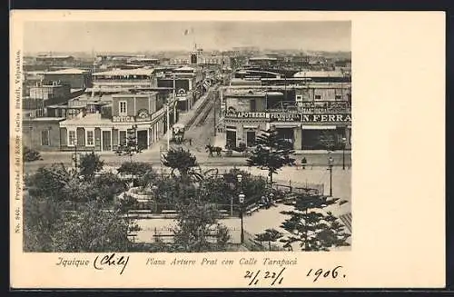 AK Iquique, Plaza Arturo Prat con Calle Tarapacá