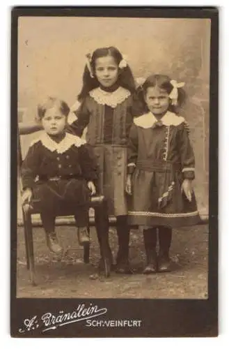 Fotografie A. Brändlein, Schweinfurt, Niederwernerstr. 9, Drei Kinder in festlicher Kleidung