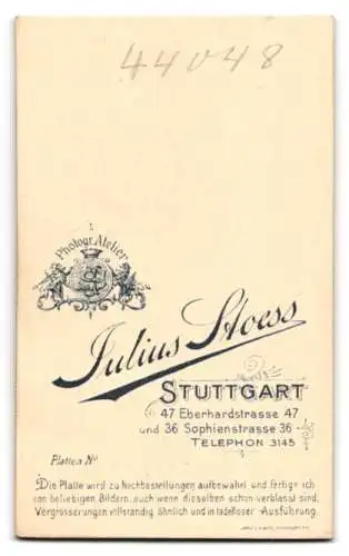 Fotografie Julius Stoess, Stuttgart, Eberhardstr. 47, Eleganter junger Mann im Anzug mit Fliege