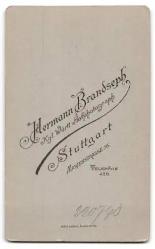 Fotografie H. Brandseph, Stuttgart, Marienstrasse 36, Portrait eines älteren Mannes im Profil