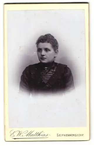 Fotografie E.W. Matthias, Seifhennersdorf, Porträt einer ernsthaften jungen Frau