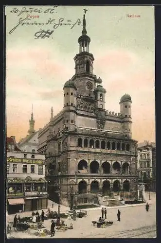 AK Posen / Poznan, Rathaus mit kleinem Markt