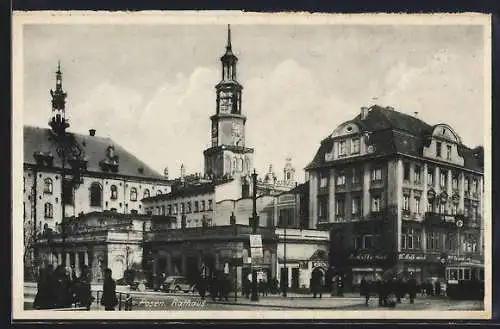 AK Posen / Poznan, Fussgängerzone gegen Rathaus