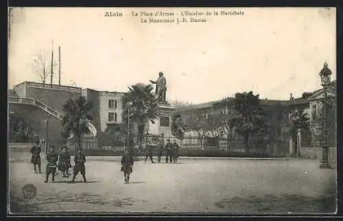 AK Alais, La Place d`Armes, l`Escalier de la Maréchale, le Monument J.-B- Dumas