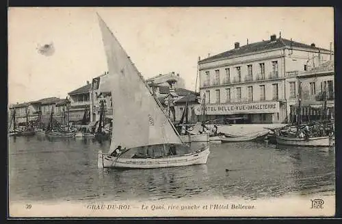 AK Grau-du-Roi, Le Quai, rive gauche et l`Hotel Bellevue