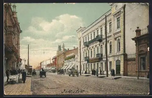 AK Irkutsk, Grosse Strasse mit Gebäuden und Fussgängern