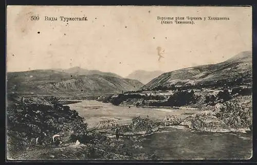 AK Chodschakent /Turkestan, Landschaft mit Fluss Tschornaja