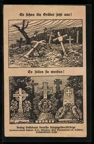 Künstler-AK Kriegsgräber, So sehen die Gräber jetzt aus, So sollen sie werden