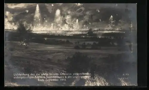 AK Lichtwirkung des Artillerie-Trommelfeuers und der Leuchtgranaten Ende Septemger 1915