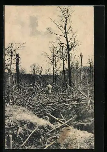 AK Zerstörte französische Stellung im Argonnerwald