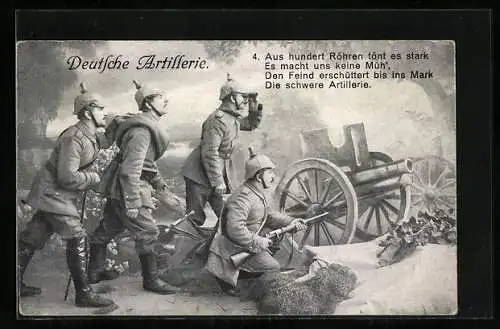 AK Deutsche Artilleristen in Uniform, 4. Strophe des Liedes der Artillerie