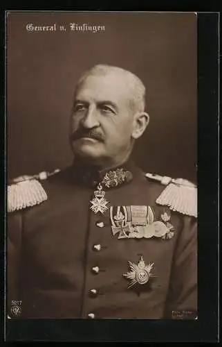 AK General von Linsingen in Uniform mit Epueletten und Pour le Mérite