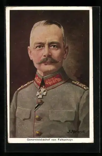 Künstler-AK Generalstabschef von Falkenhayn in Uniform, Brustbild