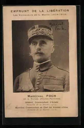 AK Heerführer Maréchal Foch, Emprunt de la Libération, Les Vainqueurs de la Marne 1914-18