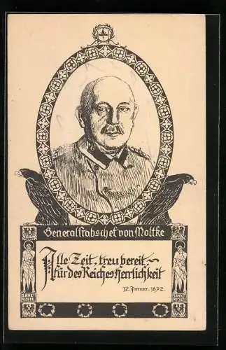 AK Heerführer Generalstabschef von Moltke, Alle Zeit treu bereit..., 1872