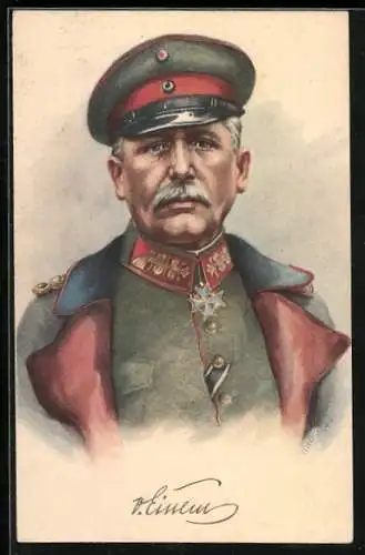 Künstler-AK General von Einem, Portrait mit Pour le Mérite